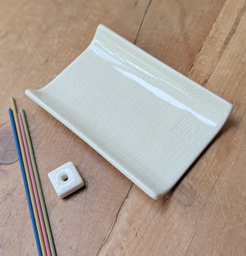 Yukari Japanese handmade ceramic incense holder burner plate Nippon kondo sowa boutique gift shop store Boston local porcelain white