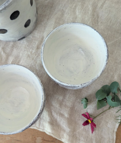 Small Handmade Ceramic Bowl - Black Polka Dots - Thumbnail 5