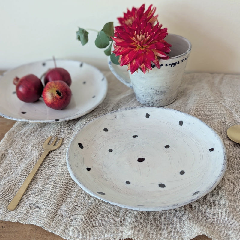 Florence Penault handmade small plates polka dots ceramics dinnerware gift shop boston sowa boutique