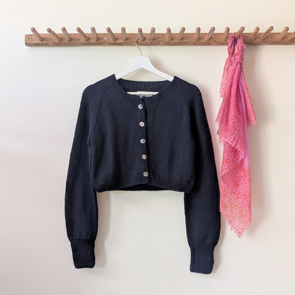 Hand Knit Wool Cardigan Sweater - Midnight