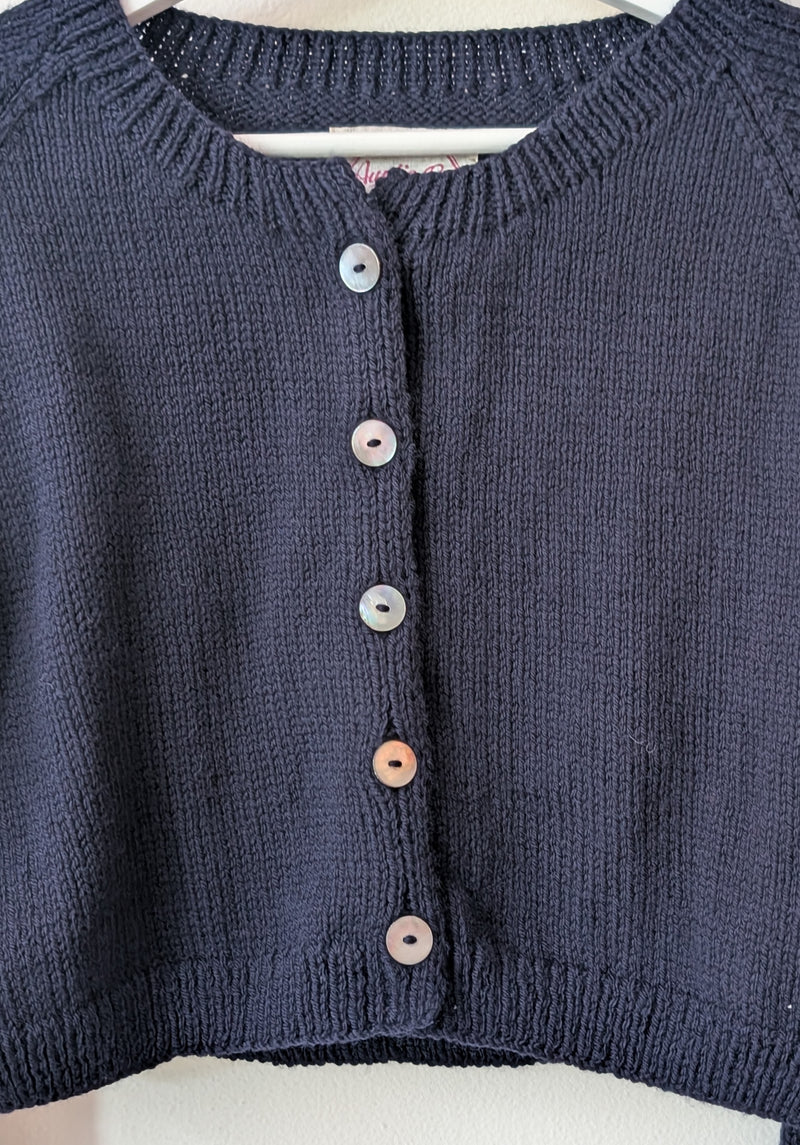 Hand Knit Wool Cardigan Sweater - Midnight