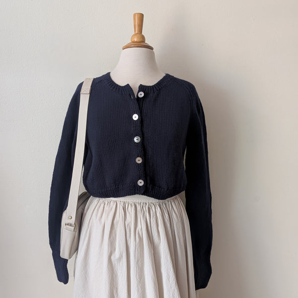 Hand Knit Wool Cardigan Sweater - Midnight