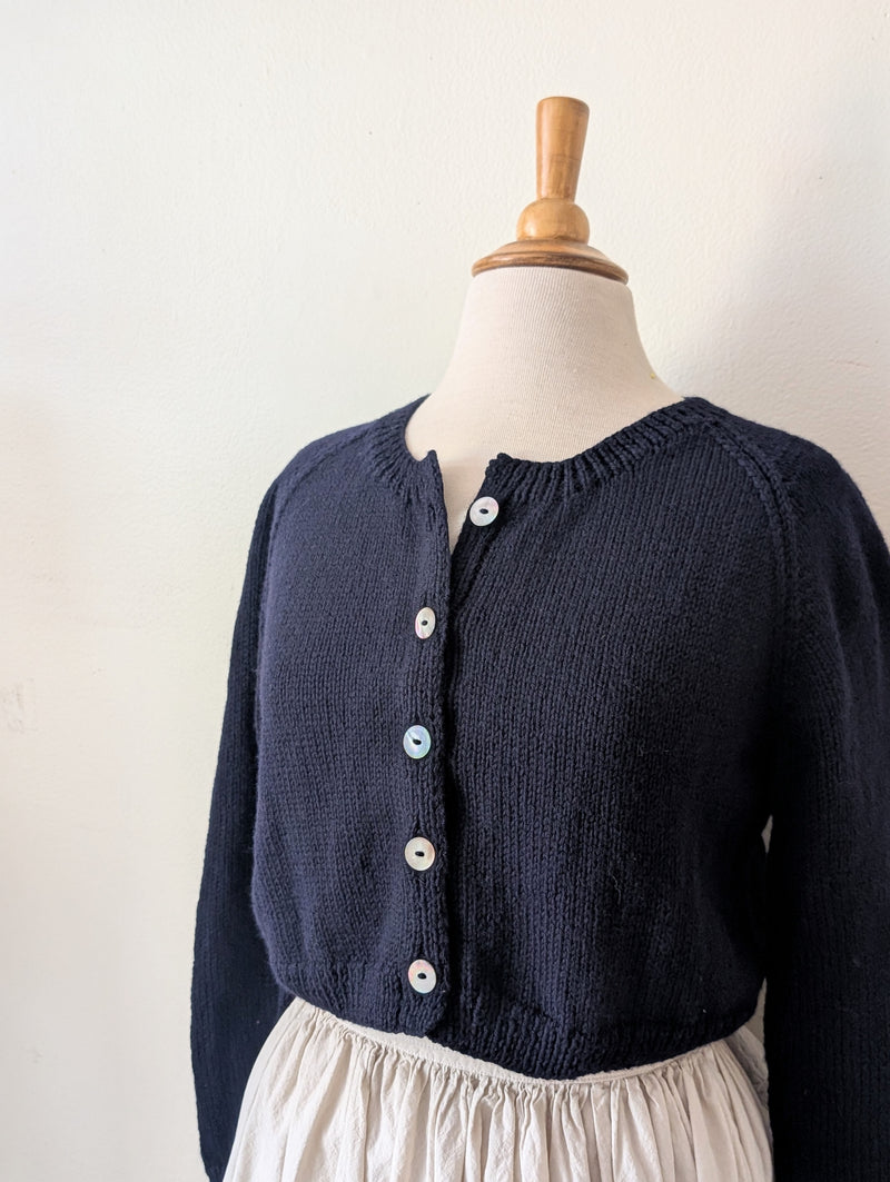 Hand Knit Wool Cardigan Sweater - Midnight