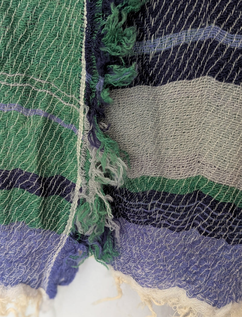 Japanese Extra Soft Woven Wool Cotton Scarf - Small - Navy, Moss Green and Periwinkle