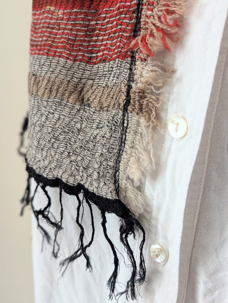 Japanese Extra Soft Woven Wool Cotton Scarf - Small - Crimson, Orange, and Forest Green