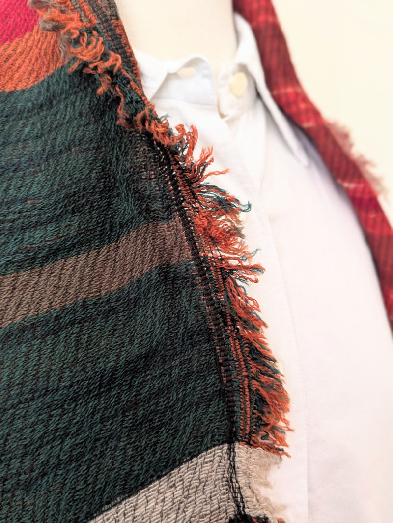 Japanese Extra Soft Woven Wool Cotton Scarf - Small - Crimson, Orange, and Forest Green