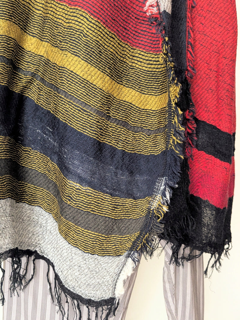 Japanese Extra Soft Woven Wool Cotton Scarf - Medium - Red, Green, Navy and Gray