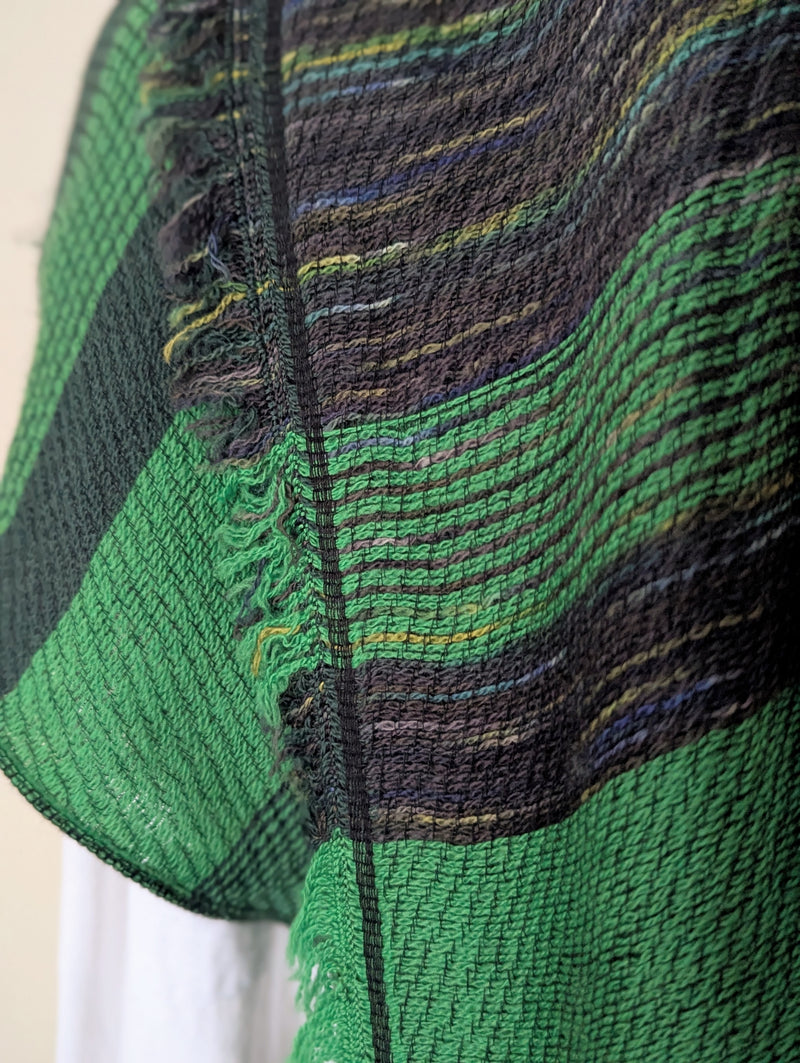 Japanese Extra Soft Woven Wool Cotton Scarf - Medium - Bright Green, Dark Green, and Olive