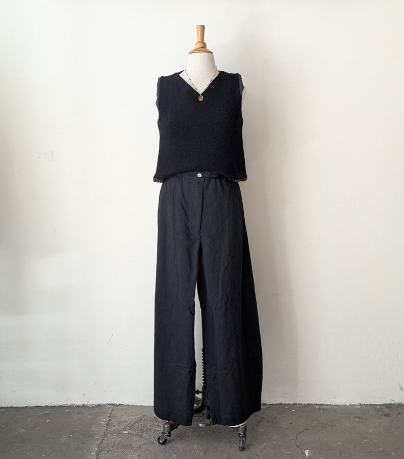 Tailored Twill Wide Leg Pants - Black