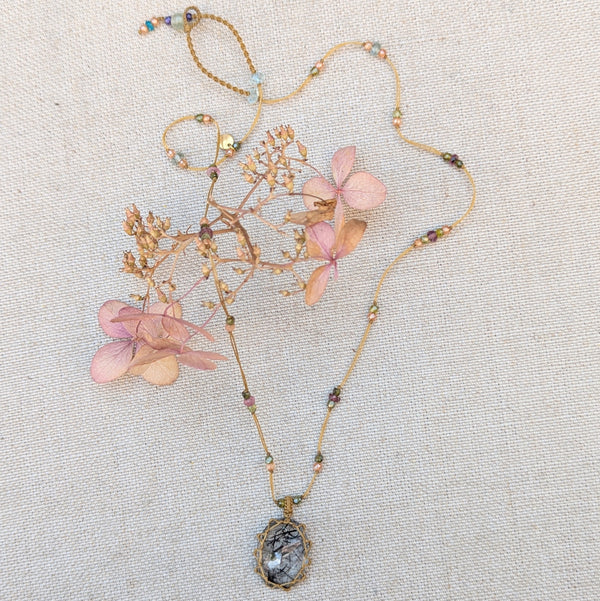 Tibetan macrame necklace Rutile quartz crystal stone jewelry shop boston sowa gift store 