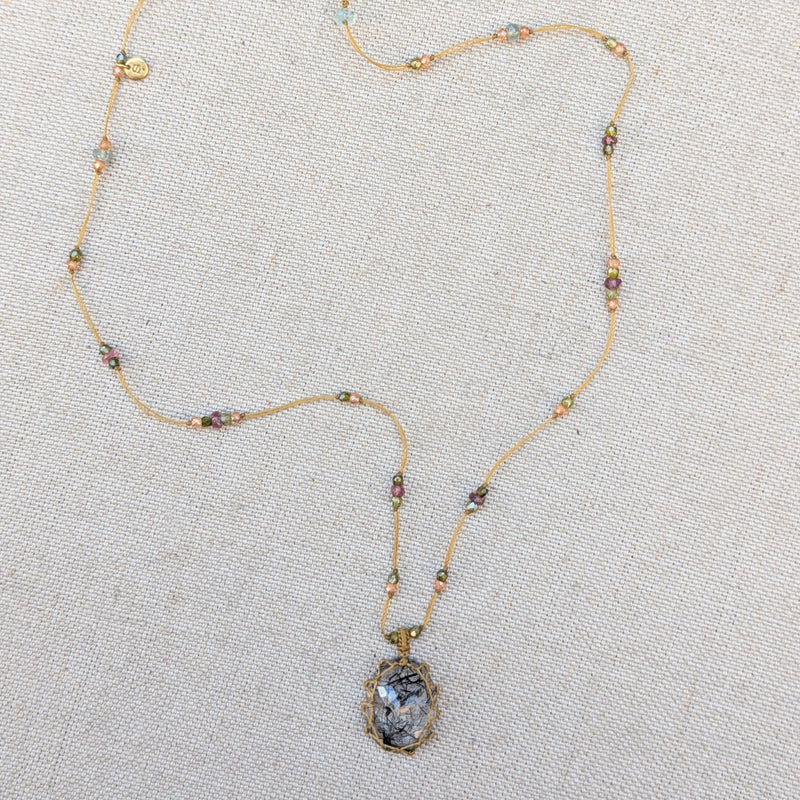 Tibetan macrame necklace Rutile quartz crystal stone jewelry shop boston sowa gift store 