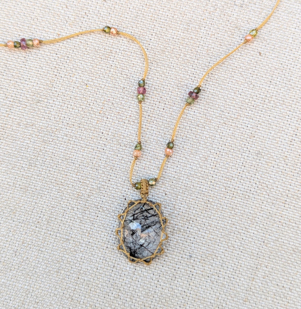 Tibetan macrame necklace Rutile quartz crystal stone jewelry shop boston sowa gift store 