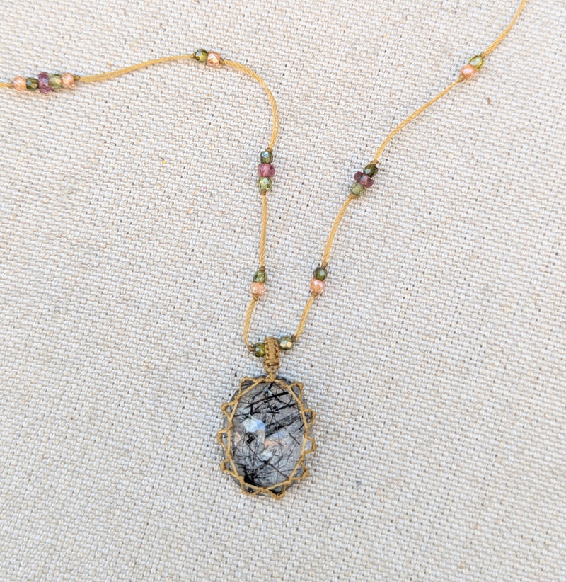 Tibetan macrame necklace Rutile quartz crystal stone jewelry shop boston sowa gift store 