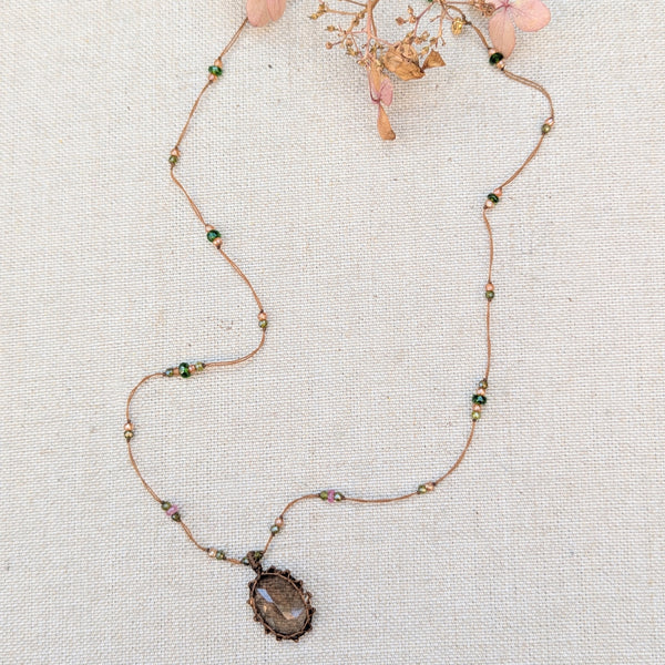 Tibetan macrame necklace smoky quartz crystal stone jewelry shop boston sowa gift store 