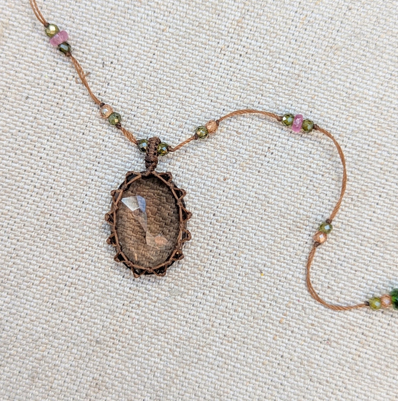Tibetan macrame necklace smoky quartz crystal stone jewelry shop boston sowa gift store 