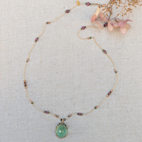 Tibetan macrame necklace green fluorite crystal stone jewelry shop boston sowa gift store 
