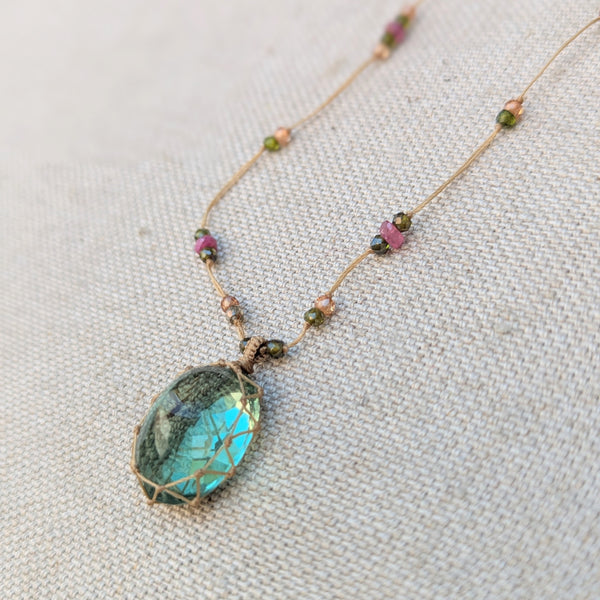 Tibetan macrame necklace green fluorite crystal stone jewelry shop boston sowa gift store 