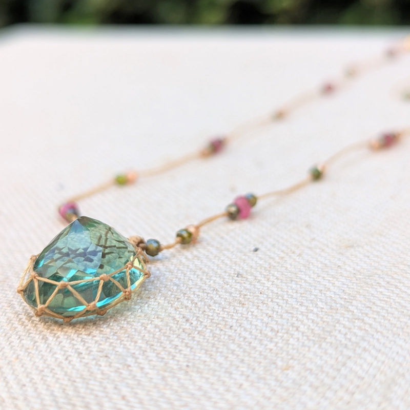 Tibetan macrame necklace green fluorite crystal stone jewelry shop boston sowa gift store 