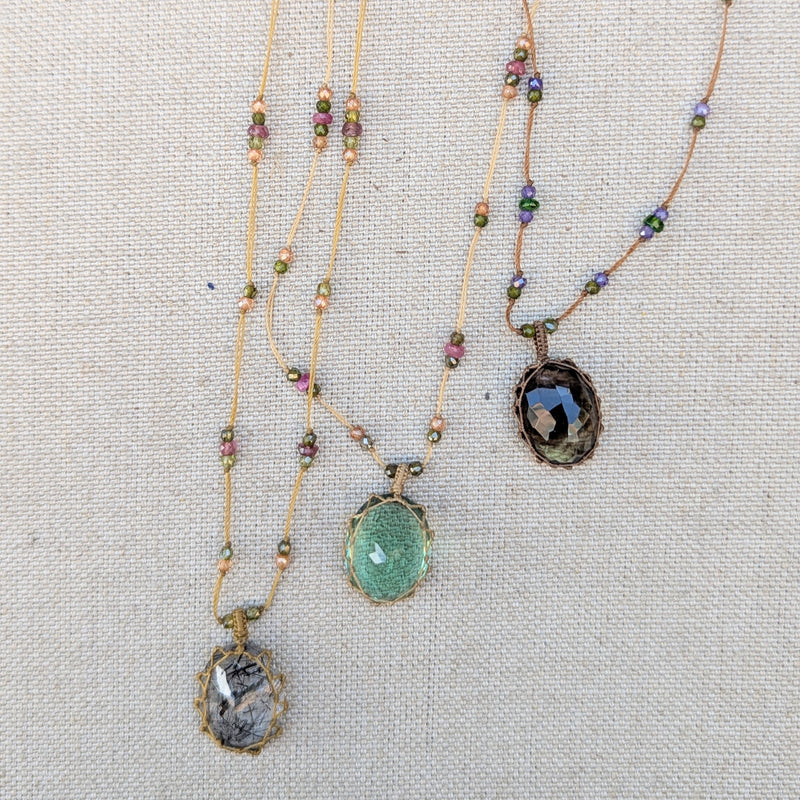 Tibetan macrame necklace bio lemon crystal stone jewelry shop boston sowa gift store 