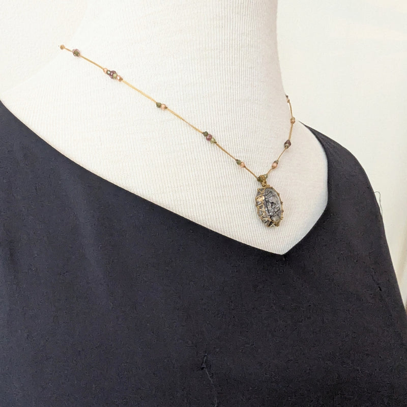 Tibetan macrame necklace Rutile quartz crystal stone jewelry shop boston sowa gift store 