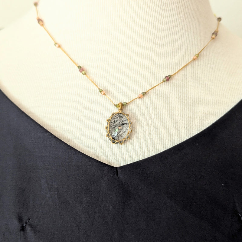 Tibetan macrame necklace Rutile quartz crystal stone jewelry shop boston sowa gift store 