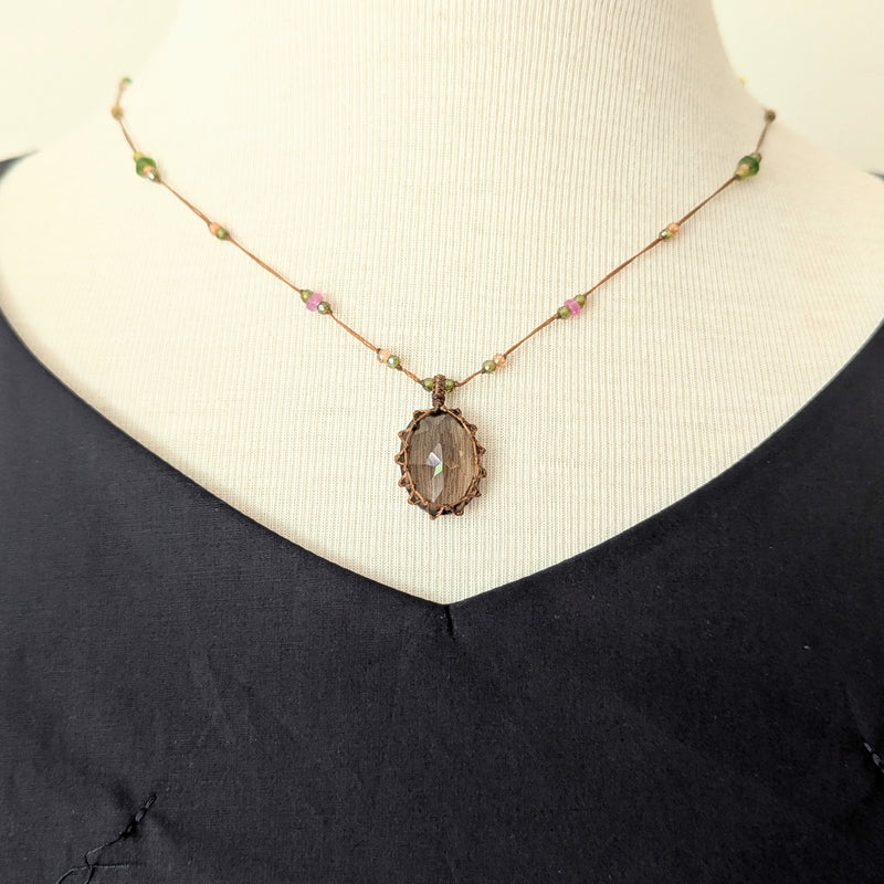 Tibetan macrame necklace smoky quartz crystal stone jewelry shop boston sowa gift store 