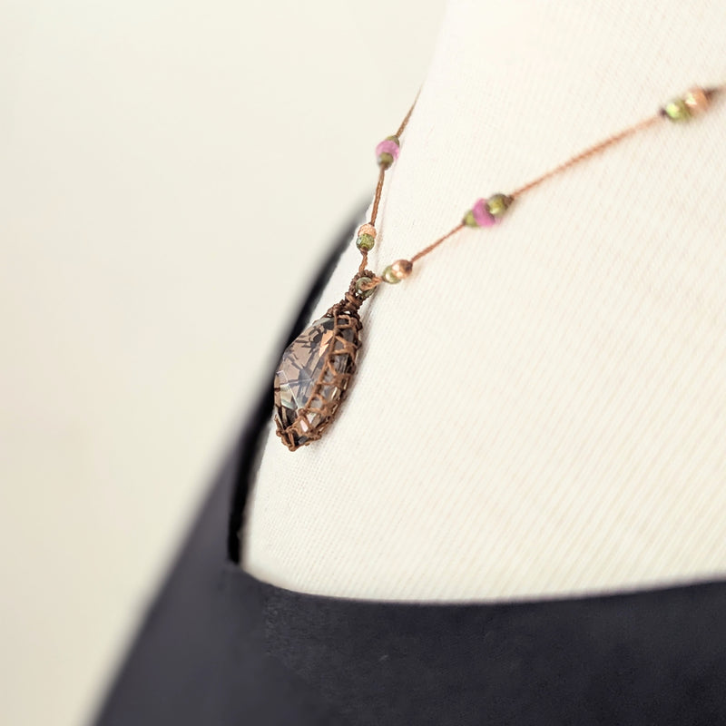 Tibetan macrame necklace smoky quartz crystal stone jewelry shop boston sowa gift store 
