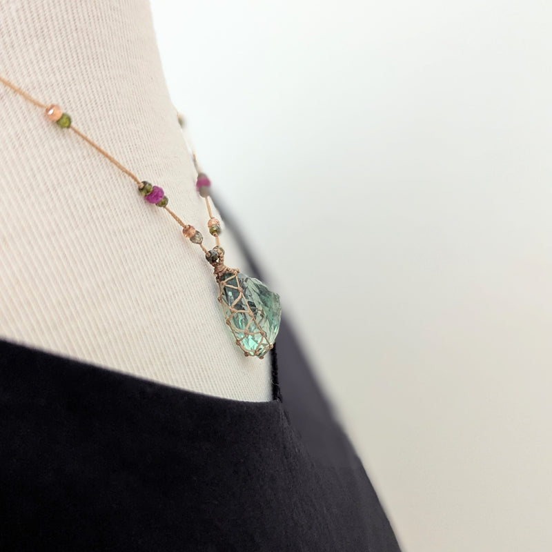 Tibetan macrame necklace green fluorite crystal stone jewelry shop boston sowa gift store 