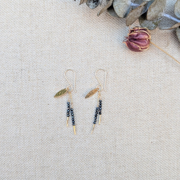 Black Onyx and Gold Bead Earrings