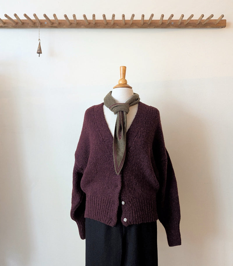 Knit V-Neck Cardigan - Bordeaux