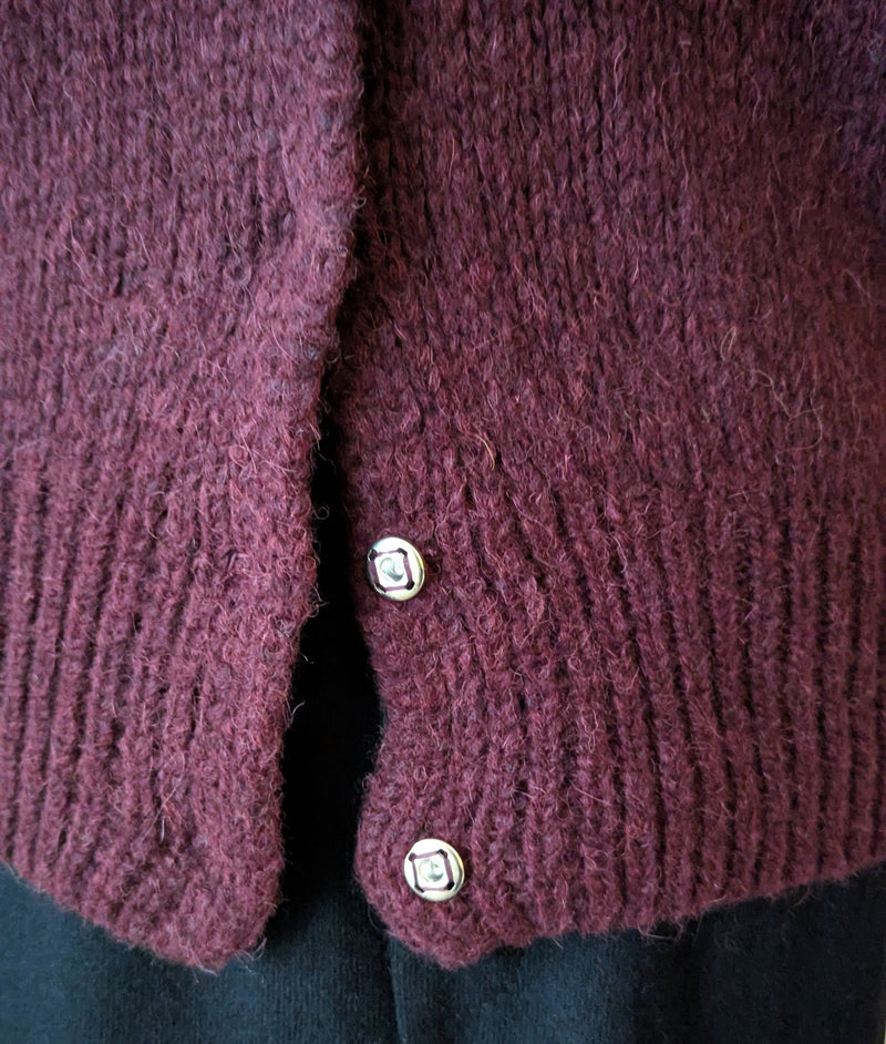 Knit V-Neck Cardigan - Bordeaux
