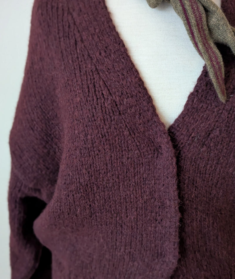 Knit V-Neck Cardigan - Bordeaux