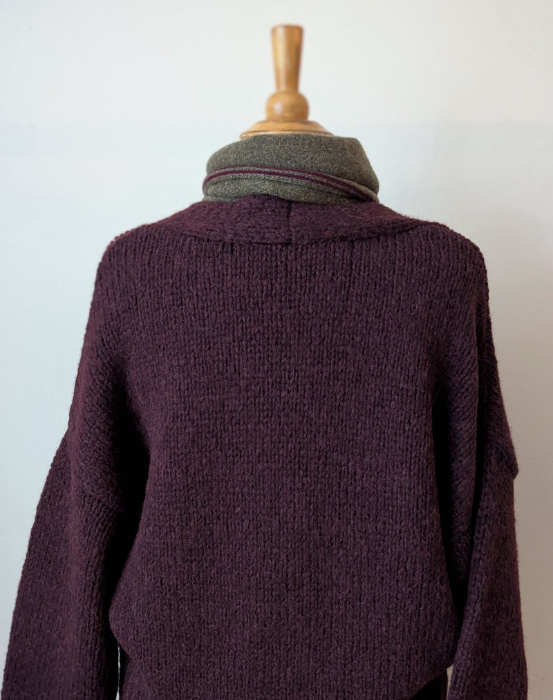 Knit V-Neck Cardigan - Bordeaux