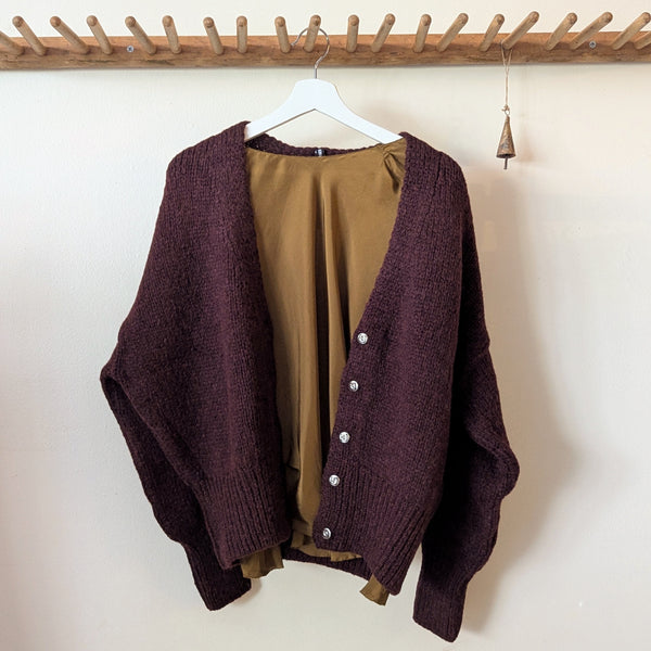 Knit V-Neck Cardigan - Bordeaux