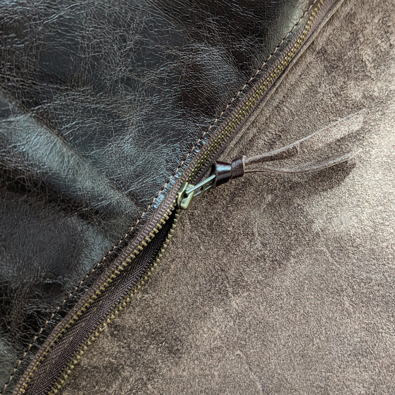 Close-up of a zipper on a lStitch and Tickle Passy Bag in Espresso 