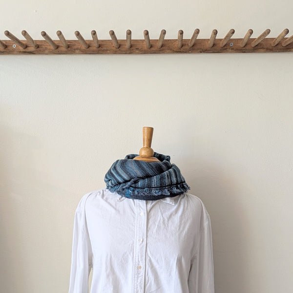 Japanese Extra Soft Woven Wool Cotton Scarf - Medium - Teal, Grey, and Black