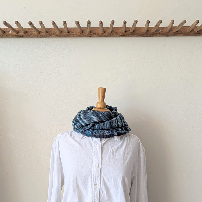 Japanese Extra Soft Woven Wool Cotton Scarf - Medium - Teal, Grey, and Black