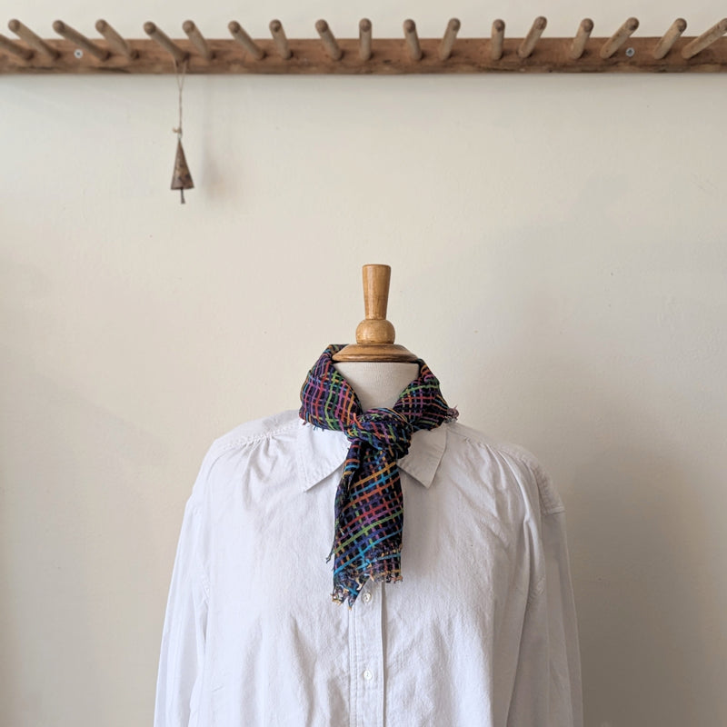 Cashmere Whisper Hatch Neckerchief - Black Rainbow Criss Cross