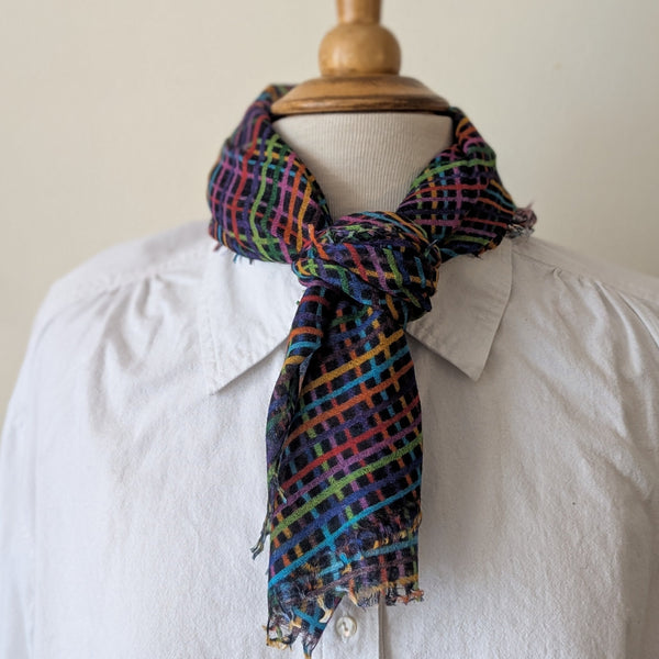Cashmere Whisper Hatch Neckerchief - Black Rainbow Criss Cross