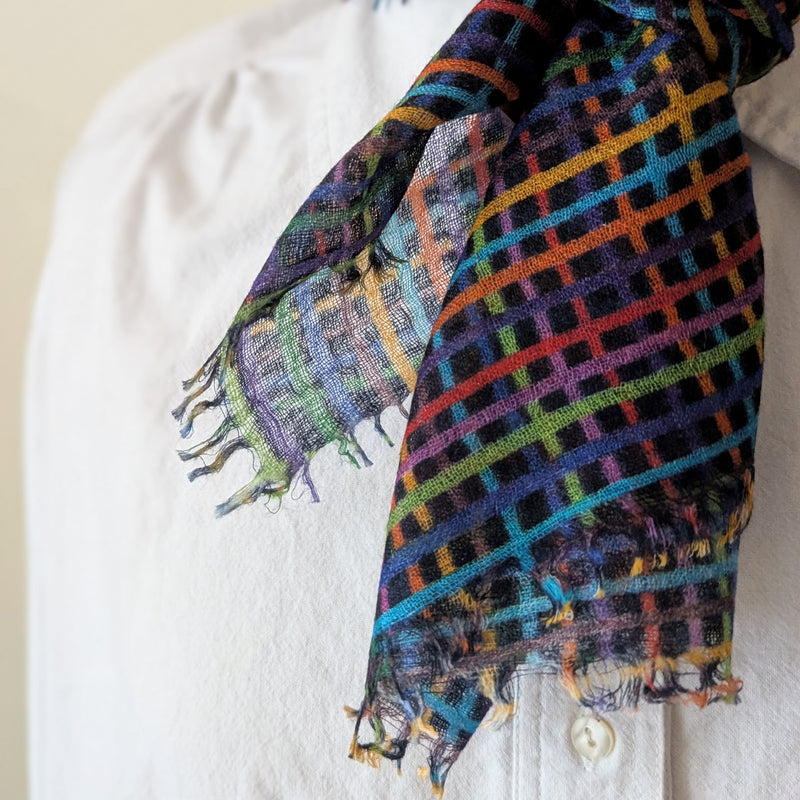 Cashmere Whisper Hatch Neckerchief - Black Rainbow Criss Cross