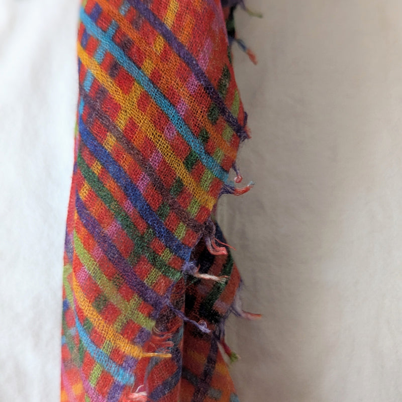 Cashmere Whisper Hatch Neckerchief -Red Rainbow Criss Cross