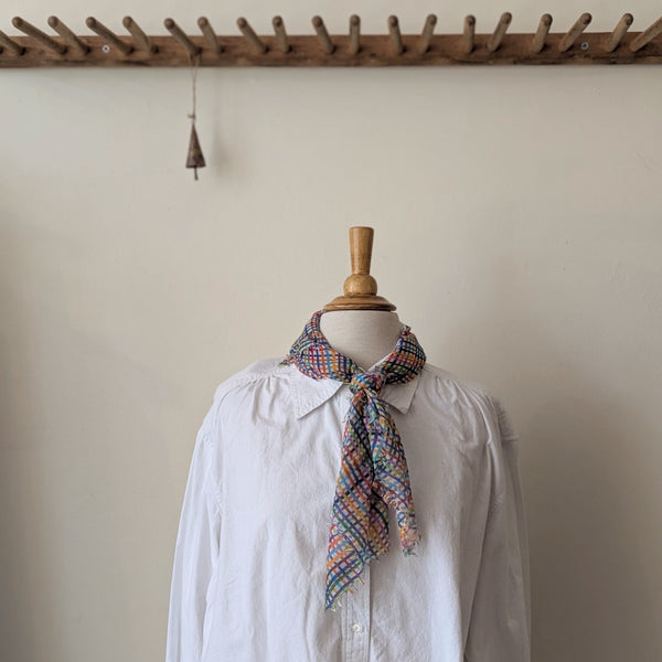 Cashmere Whisper Hatch Neckerchief - Cream Rainbow Criss Cross