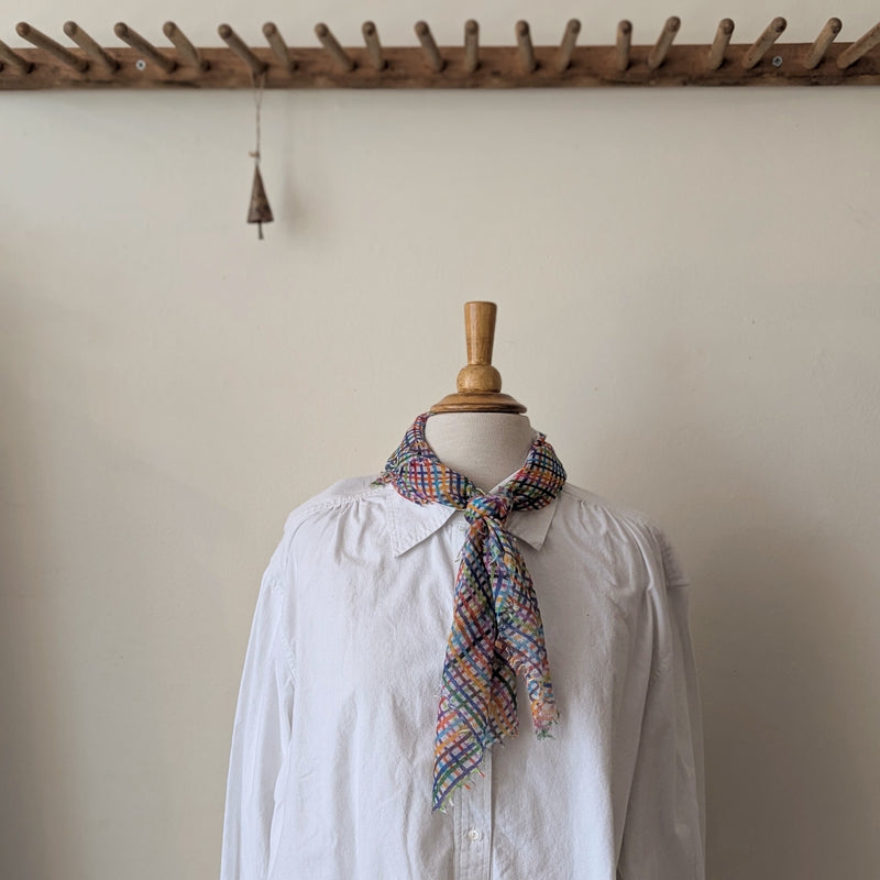 Cashmere Whisper Hatch Neckerchief - Cream Rainbow Criss Cross