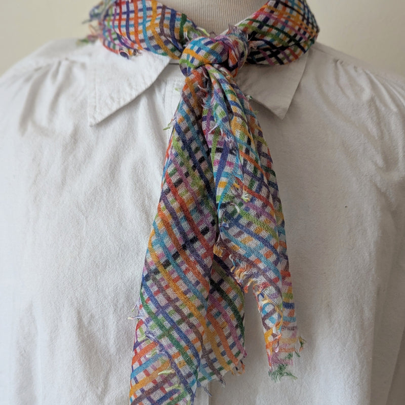 Cashmere Whisper Hatch Neckerchief - Cream Rainbow Criss Cross
