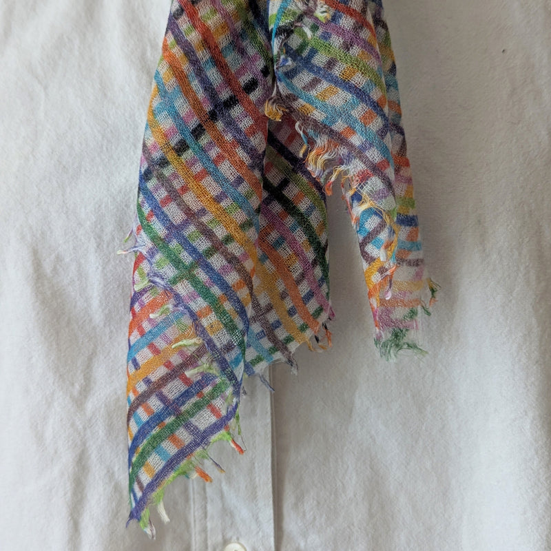 Cashmere Whisper Hatch Neckerchief - Cream Rainbow Criss Cross