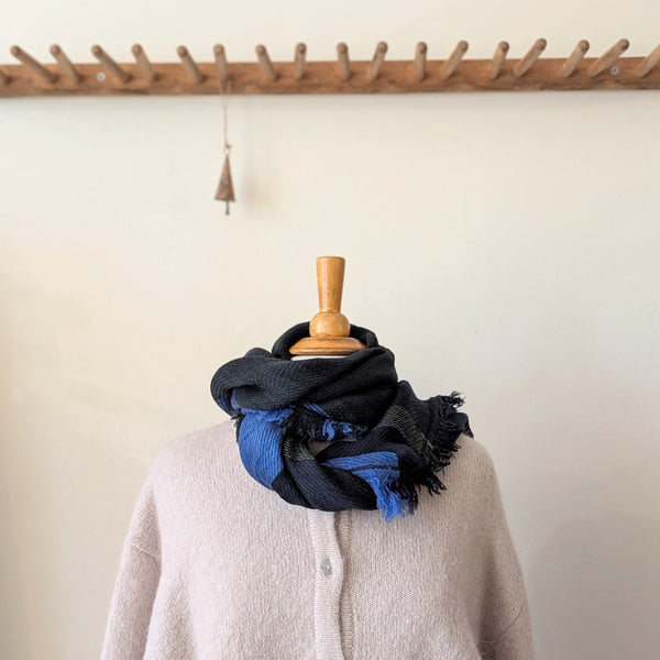 Japanese Extra Soft Woven Wool Cotton Scarf - Medium - Forest Green, Khaki, Deep Blue, and Black