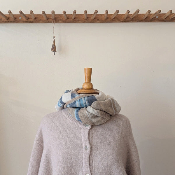 Japanese Extra Soft Woven Wool Cotton Scarf - Small - Khaki, Ice Blue, Powder Blue, and White