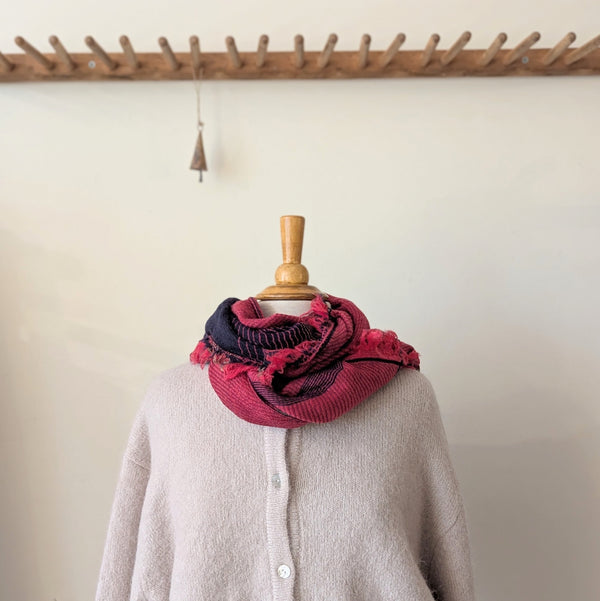Japanese Extra Soft Woven Wool Cotton Scarf - Medium - Strawberry Red, Navy Blue, and Khaki