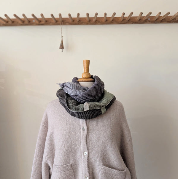 Japanese Extra Soft Woven Wool Cotton Scarf - Medium - Khaki, Mint, and Stone