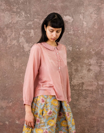 Sweet Silk Cotton Satin Blouse - Dark Spruce